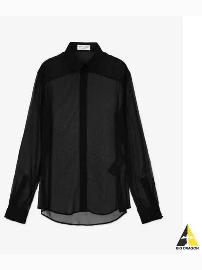 See-through Long Sleeve Shirt Black - SAINT LAURENT - BALAAN 2