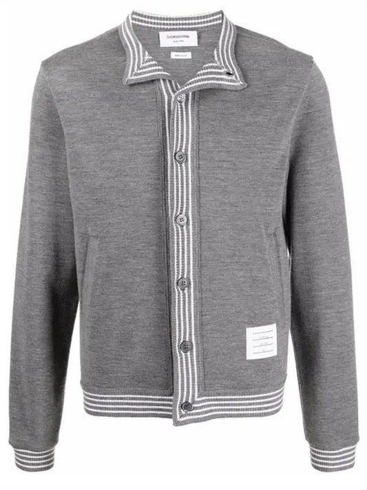 Men's Funnel Neck Button Up Wool Jacket Grey - THOM BROWNE - BALAAN 2