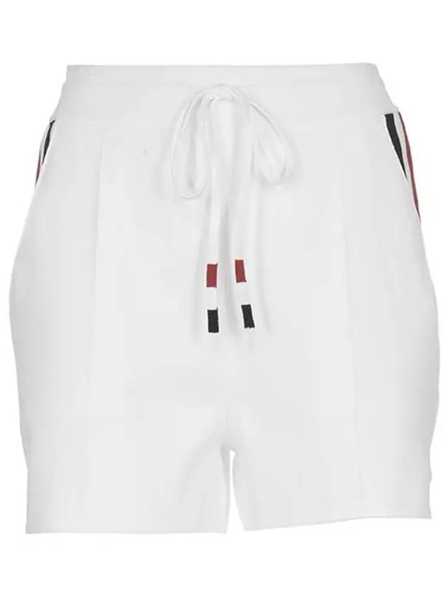 Stretch Viscose Intarsia Side Stripe Pintuck Shorts White - THOM BROWNE - BALAAN 2