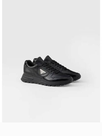 Triangle Logo Leather Low-Top Sneakers Black - PRADA - BALAAN 2