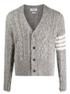 Donegal Twist Cable 4 Bar Classic V Neck Cardigan Light Grey - THOM BROWNE - BALAAN 2