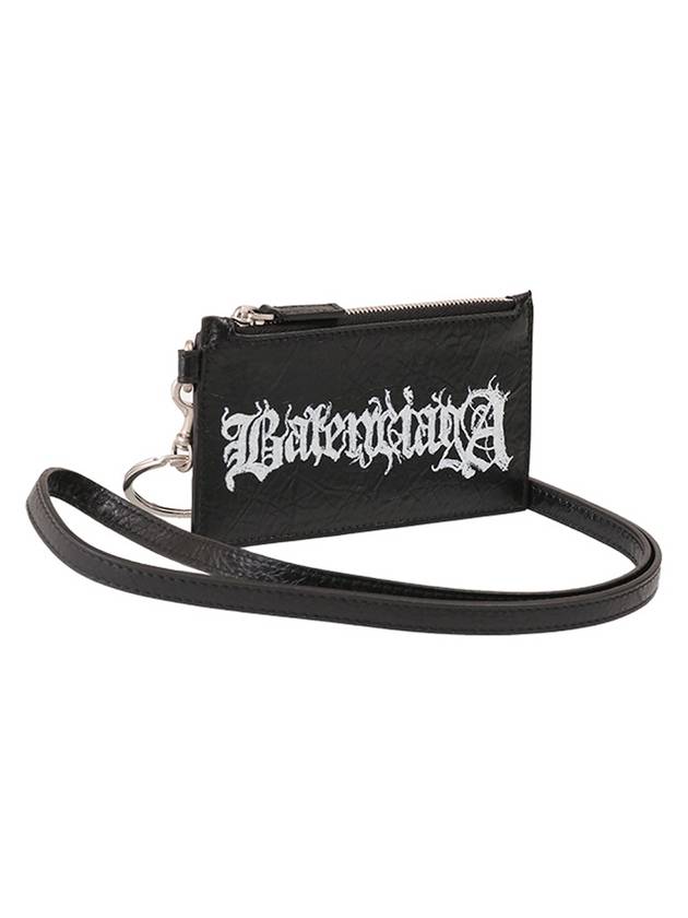 Logo Print Neck Strap Leather Card Wallet Black - BALENCIAGA - BALAAN 1