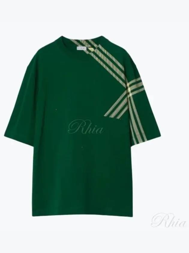 Men's Cotton Check Short Sleeve T-Shirt Green - BURBERRY - BALAAN 2