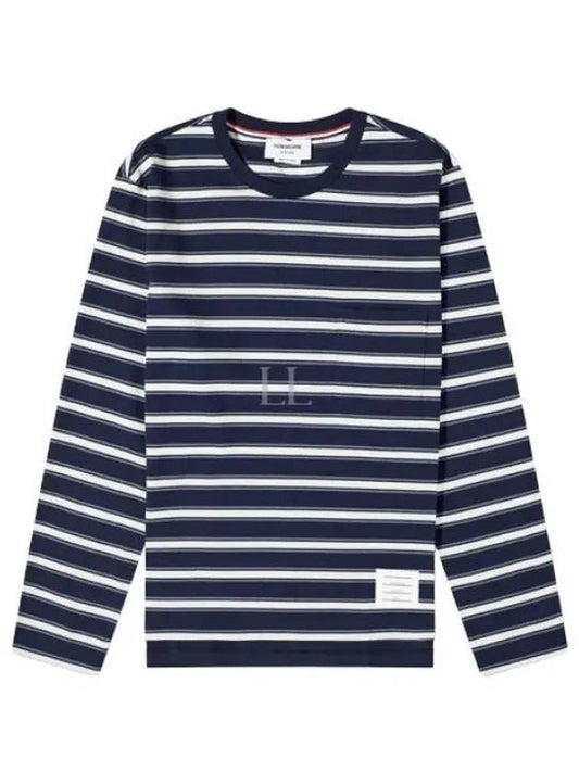 Stripe Jersey Oversized Long Sleeve T-Shirt Navy - THOM BROWNE - BALAAN 2