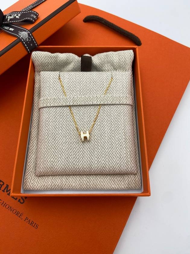 Mini Pop H Pendant Necklace Gold Blanc White - HERMES - BALAAN 2