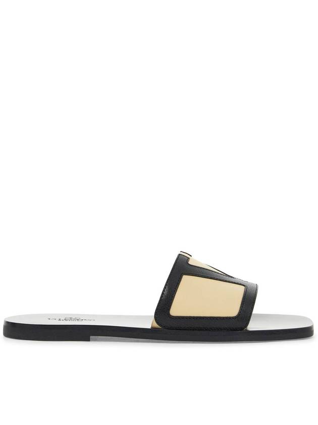 men's black and beige goat leather slippers with central strap - VALENTINO - BALAAN 1