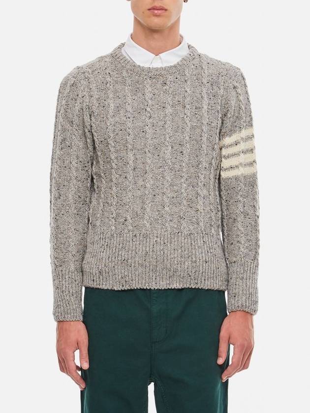 Donegal Twist Cable 4-Bar Classic Crewneck Knit Top Light Grey - THOM BROWNE - BALAAN 2