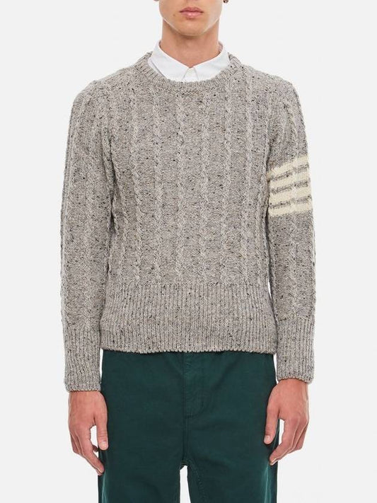 Donegal Twist Cable 4-Bar Classic Crewneck Knit Top Light Grey - THOM BROWNE - BALAAN 2