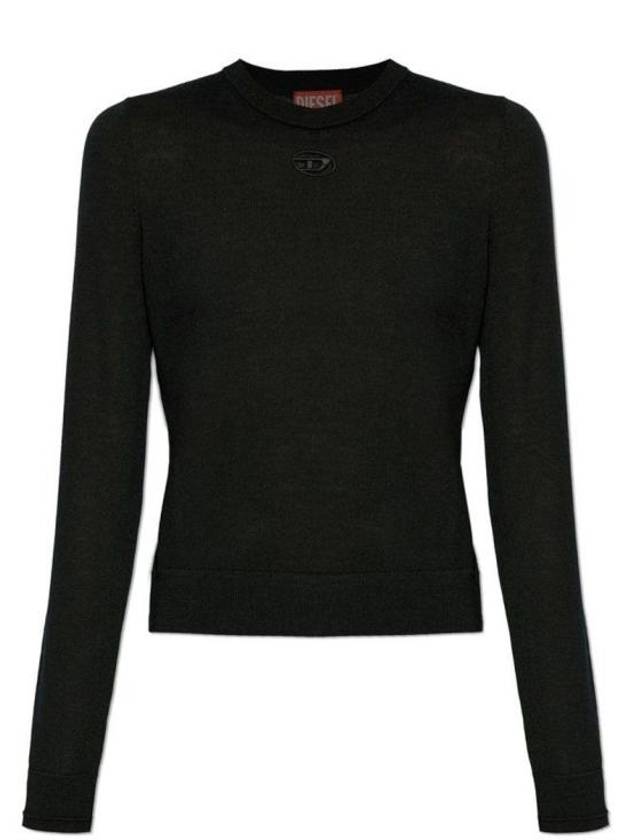 Women's Cut-Out Logo Jumper Wool Knit Top Black - DIESEL - BALAAN 2