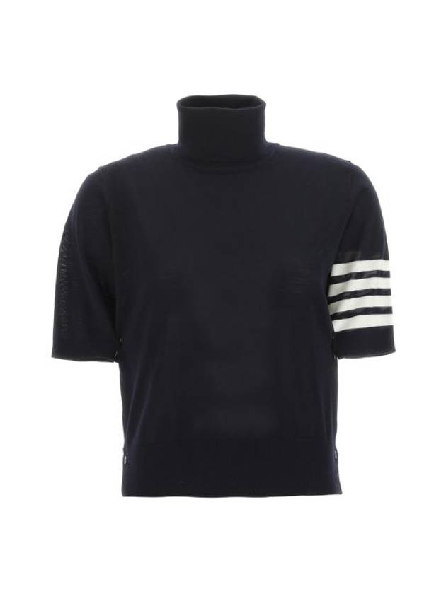 Fine Merino 4 Bar Relaxed Short Sleeve Turtleneck Navy - THOM BROWNE - BALAAN 2