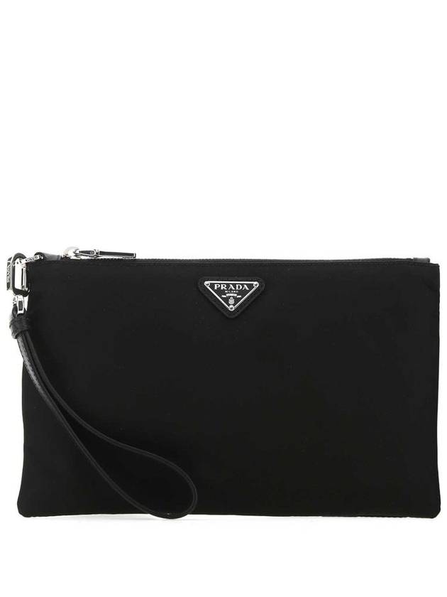 Saffiano Leather Strap Nylon Clutch Bag Black - PRADA - BALAAN 2