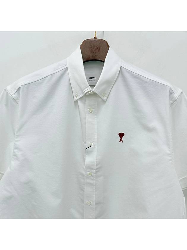 Heart Logo Short Sleeve Shirt White - AMI - BALAAN 6