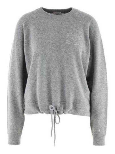 Triomphe Patch Crew Neck Wool Cashmere Knit Top Grey - CELINE - BALAAN 2