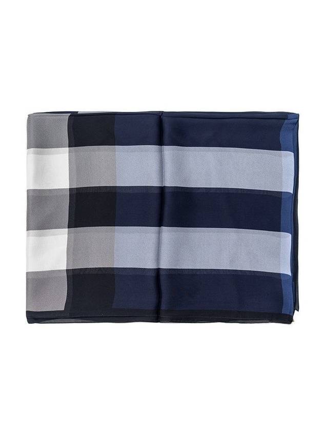 Mega Check Silk Muffler Navy - BURBERRY - BALAAN.