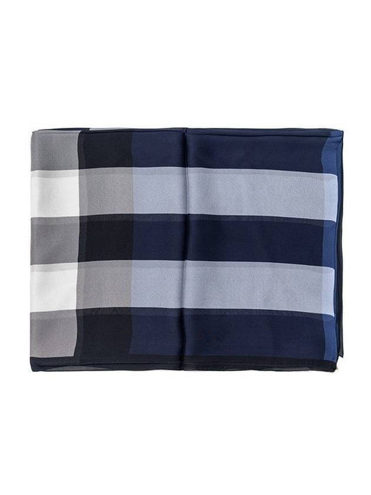 Mega Check Silk Muffler Navy - BURBERRY - BALAAN 1