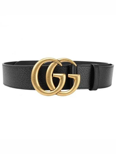 GG Marmont Double G Buckle Wide Leather Belt Black - GUCCI - BALAAN 2