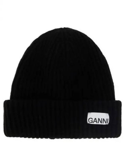 Logo Patch Knit Beanie Black - GANNI - BALAAN 2