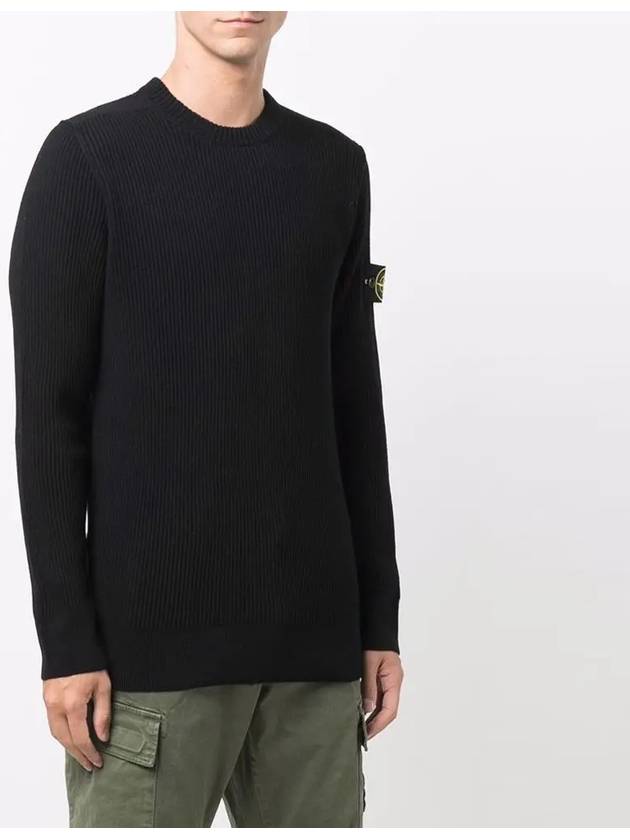 Full Rib Pure Wool Crewneck Knit Top Navy - STONE ISLAND - BALAAN 3