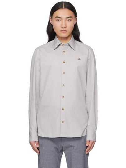 Men's Embroidered ORB Long Sleeve Shirt Grey - VIVIENNE WESTWOOD - BALAAN 2