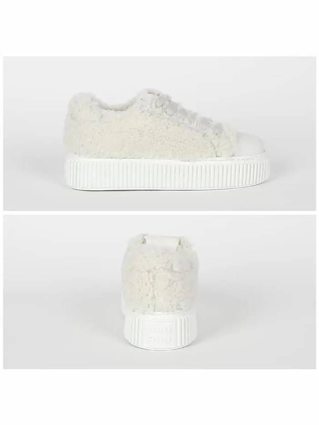 Logo Shearling Low Top Sneakers White - MIU MIU - BALAAN 4