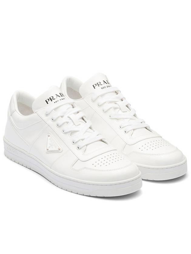 Men's Downtown Triangle Logo Leather Low Top Sneakers White - PRADA - BALAAN 2