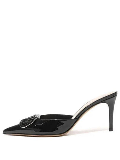 V Logo Leather Sandal Heels Black - VALENTINO - BALAAN 2