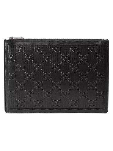 GG Emboss Leather Clutch Bag Black - GUCCI - BALAAN 1