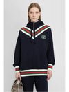 Interlocking G Web Detail Half Zip-Up Cotton Jersey Hooded Top Navy - GUCCI - BALAAN 5