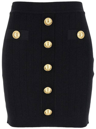 Black Mini Pencil Skirt With Jewel Buttons In Stretch Viscose Blend Woman - BALMAIN - BALAAN 1