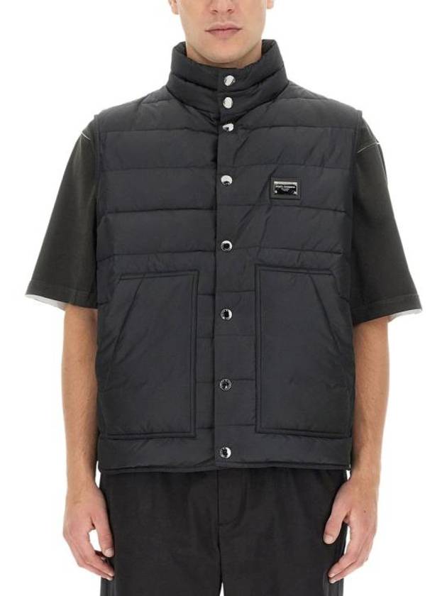 Logo Plaque Highneck Padded Vest Black - DOLCE&GABBANA - BALAAN 1