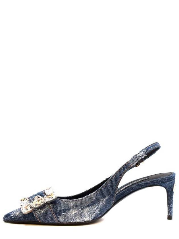 Rhinestone Buckle Patchwork Denim Slingback Heel Blue - DOLCE&GABBANA - BALAAN 4