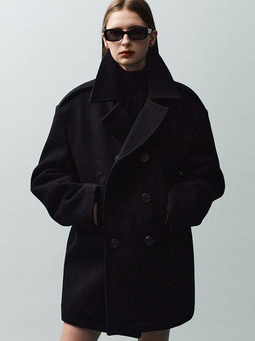 Pre order delivery September 20th Heavy wool classic half peacoat navy - NOIRER FOR WOMEN - BALAAN 1