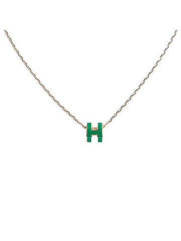 Mini Pop-Ache H Pendant Rose Gold Necklace Malachite - HERMES - BALAAN.