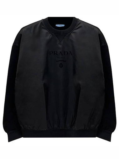 Double jersey and nylon crewneck sweatshirt black women s 134655 11ES F0002 TJ - PRADA - BALAAN 1