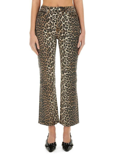 Women's Logo Back Pocket Leopard Print Denim Pants Brown - GANNI - BALAAN 2