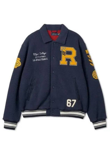 pile fleece letterman jacket navy - POLO RALPH LAUREN - BALAAN 1