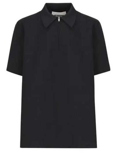 Straight Hem Zipper Short Sleeve Polo Shirt Black - JIL SANDER - BALAAN 2