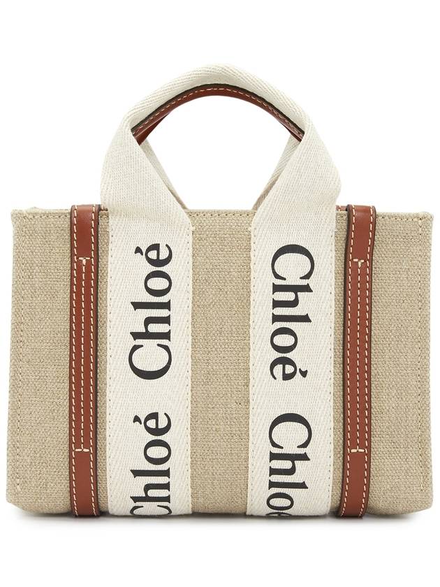 Woody Linen Canvas Calfskin Tote Bag White Brown - CHLOE - BALAAN 5