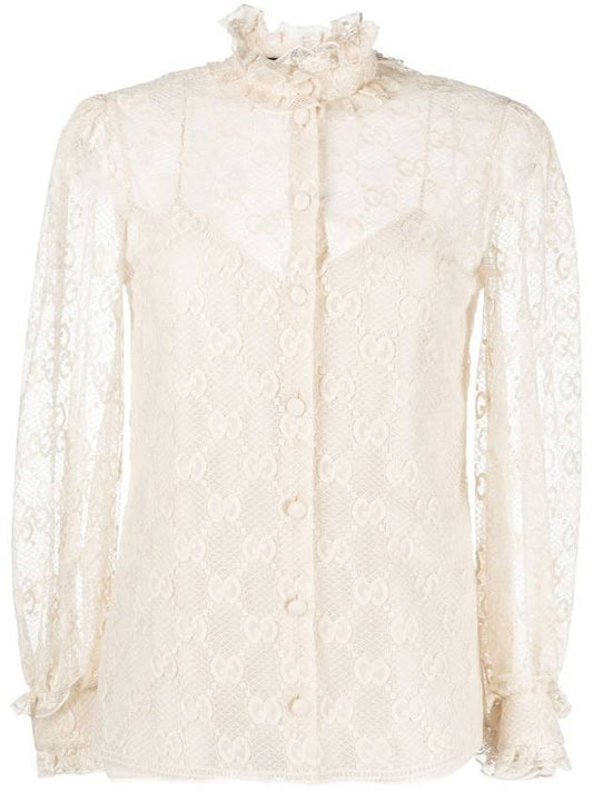 Women's GG Lace Rough Collar Long Sleeve Shirt Ivory - GUCCI - BALAAN.