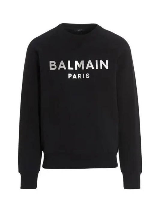 Paris Silver Logo Print Sweatshirt Black - BALMAIN - BALAAN.