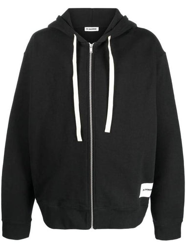 Logo Patch Drawstring Cotton Zip-up Hoodie Black - JIL SANDER - BALAAN 1