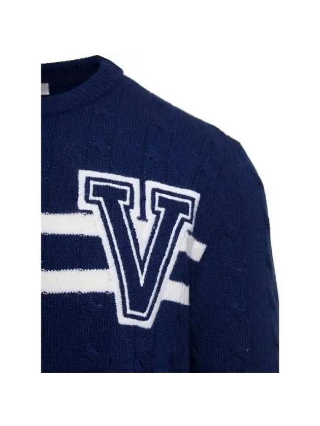 V Logo Virgin Wool Knit Top Navy - VALENTINO - BALAAN 4