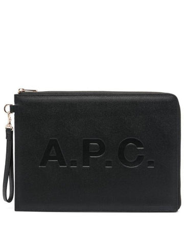 Debossed Logo Leather Clutch Black - A.P.C. - BALAAN 1