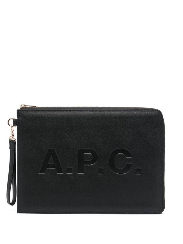 Debossed Logo Leather Clutch Black - A.P.C. - BALAAN 1