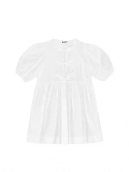 String Cotton Poplin Short Dress Bright White - GANNI - BALAAN 2