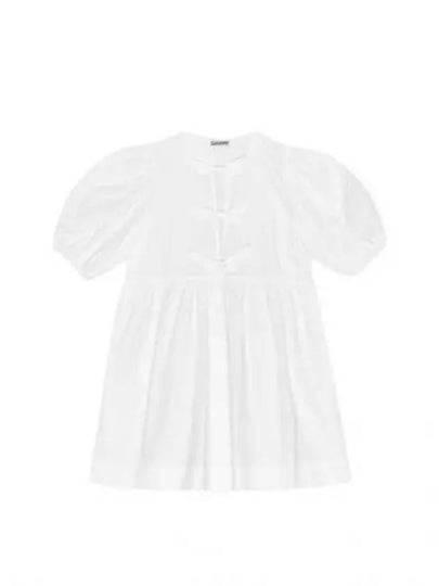 String Cotton Poplin Short Dress Bright White - GANNI - BALAAN 2