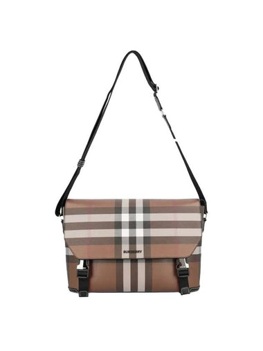 Check Print Leather Messenger Bag Dark Birch Brown - BURBERRY - BALAAN 1