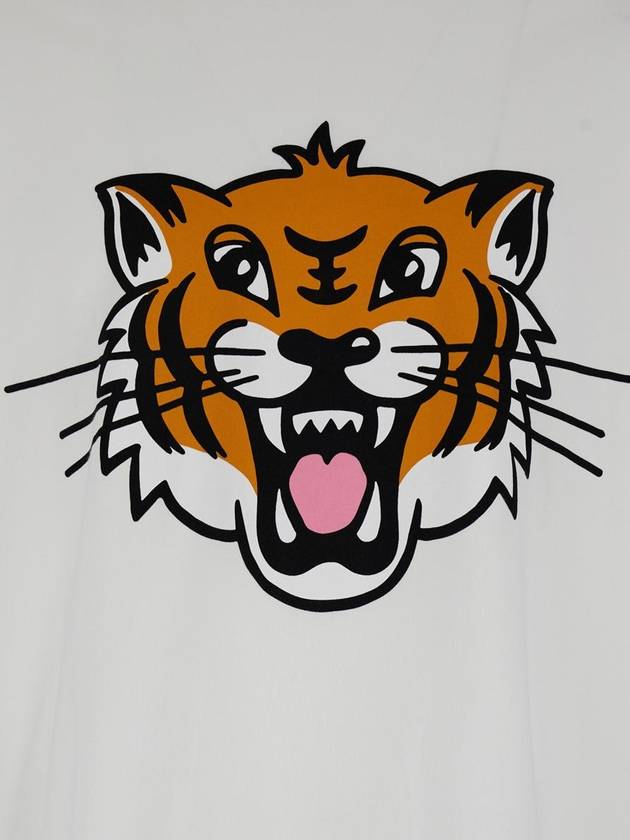 White T-Shirt With Happy Tiger Print On The Front In Cotton Man - KENZO - BALAAN 3