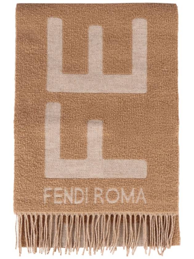 Logo Wool Alpaca Blend Scarf Beige - FENDI - BALAAN 5