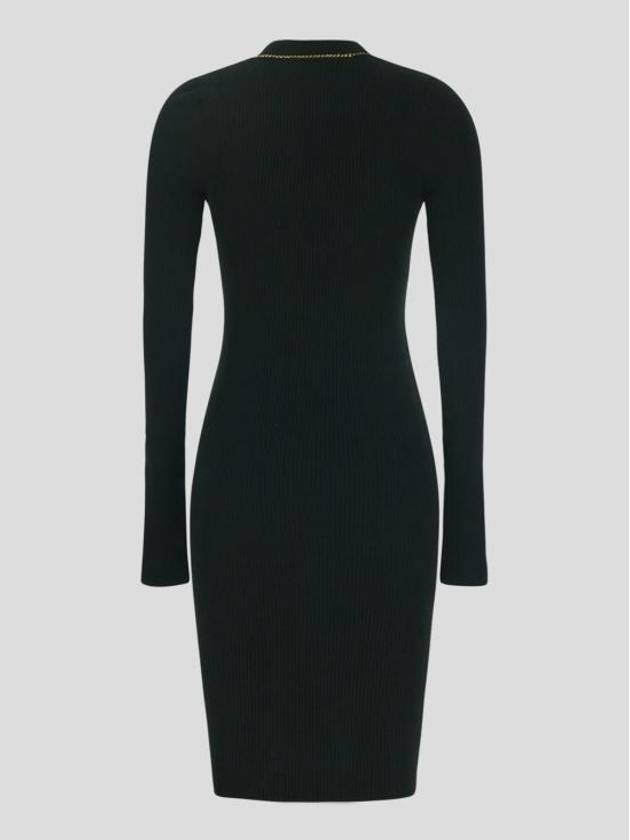 Gold Chain Detail Cashmere Long Sleeve Midi Dress Black - BOTTEGA VENETA - BALAAN 3